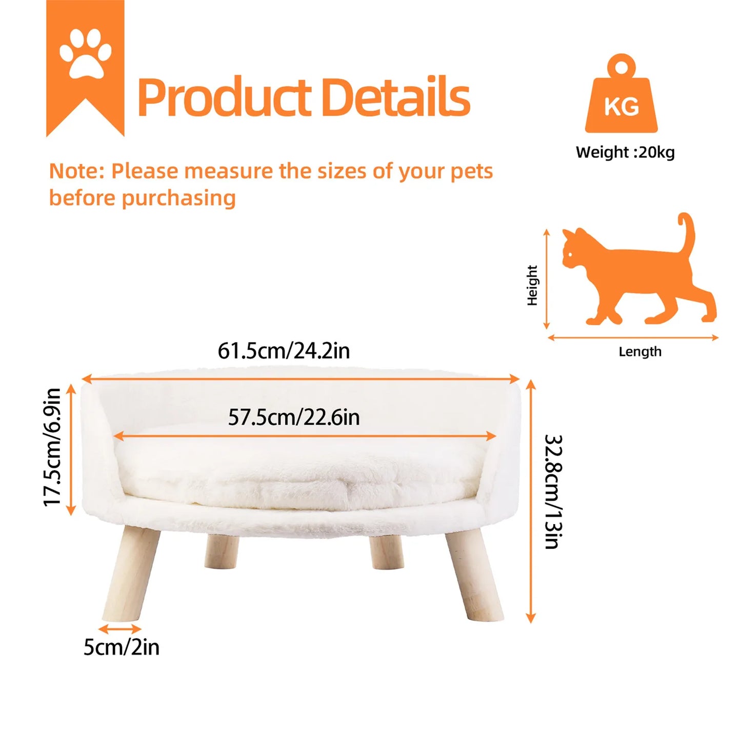 Raised Small Pet Sofa Bed Removable Cushion