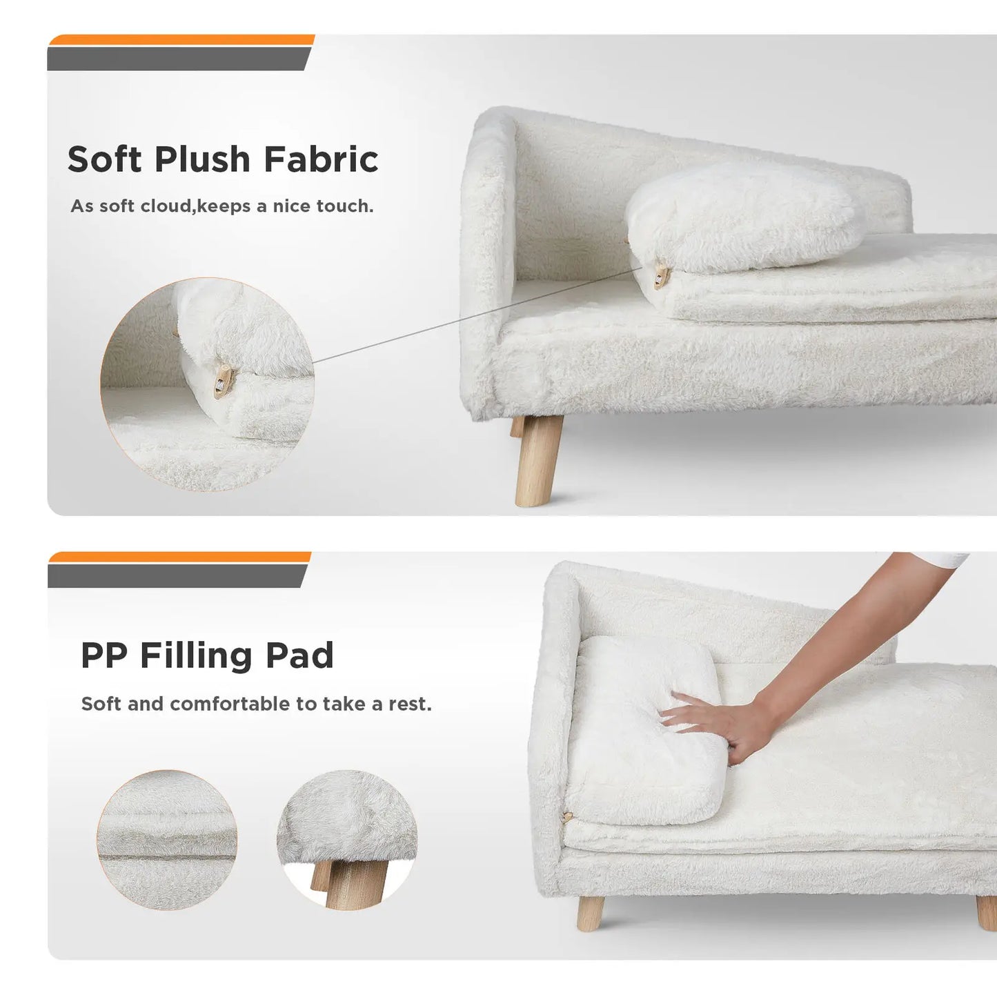 Solid Wood Leg Elevated Pet Sofa Plush with Soft Cushion