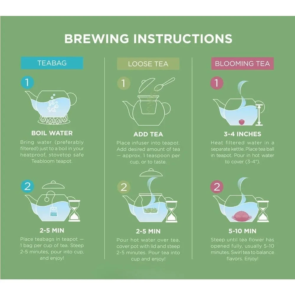 Elegant Blooming Loose Tea Infuser 4 Hollow Glass Teacups Teapot (40oz)