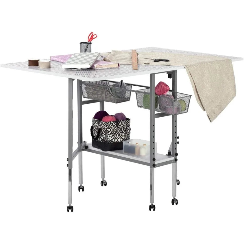 Hobby and Cutting Grid Table - 58.75" W x 36.5" D with Grid Top and Storage Drawers