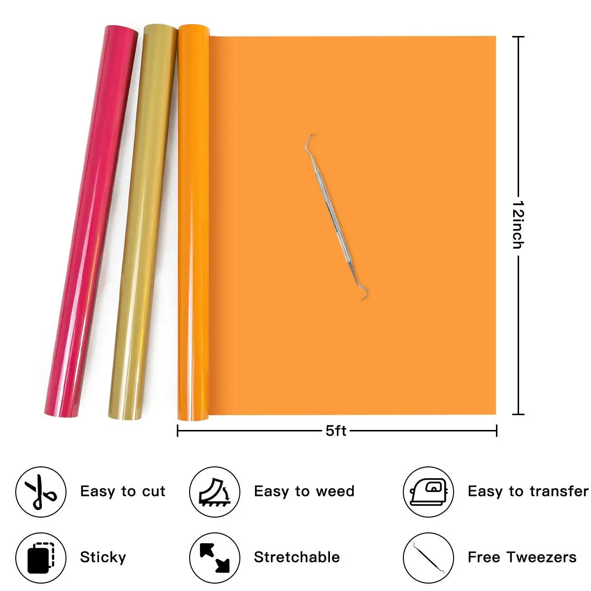 6\12 Pack 12X5ft PU Heat Transfer Vinyl Roll for T-shirt Printing DIY Iron on Film Bundle Easy to Cut Weed