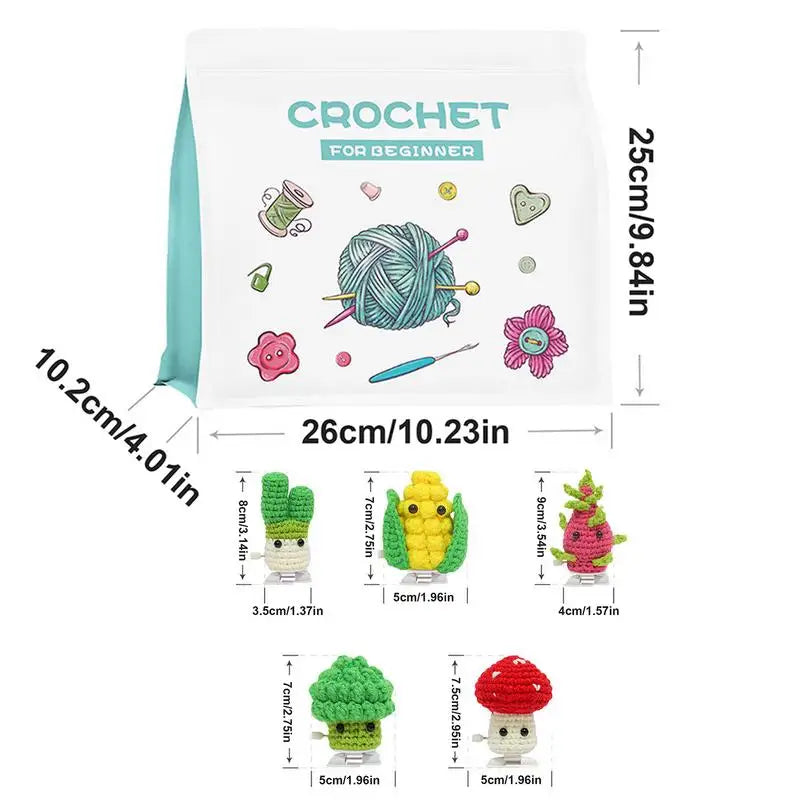 Cute Vegetable Crochet Kit for Beginners with Detailed Instructions and Video Tutorials