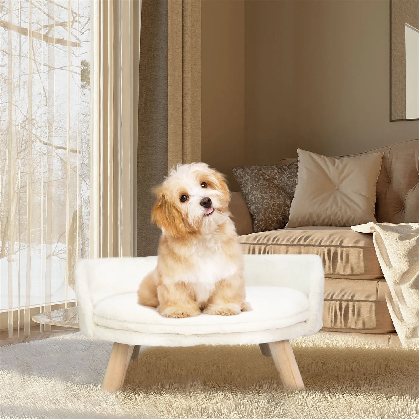Raised Small Pet Sofa Bed Removable Cushion
