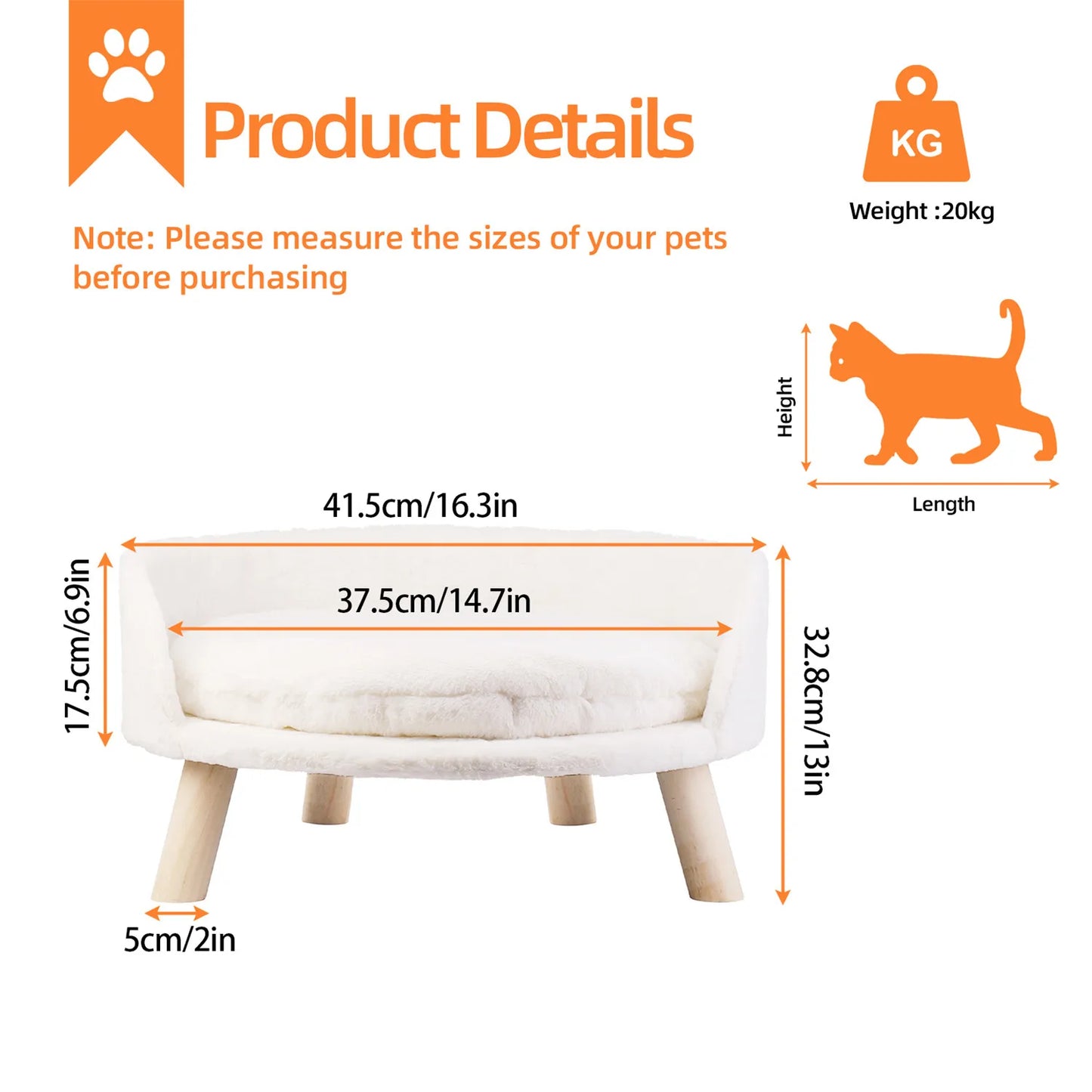 Raised Small Pet Sofa Bed Removable Cushion