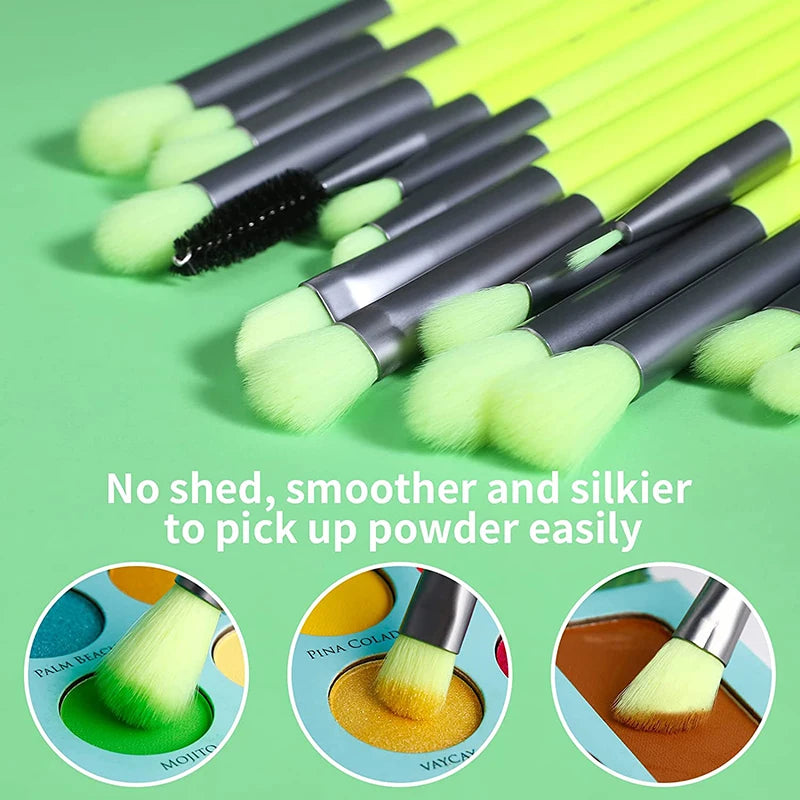 Eye makeup brush set 15Pcs Neon Green