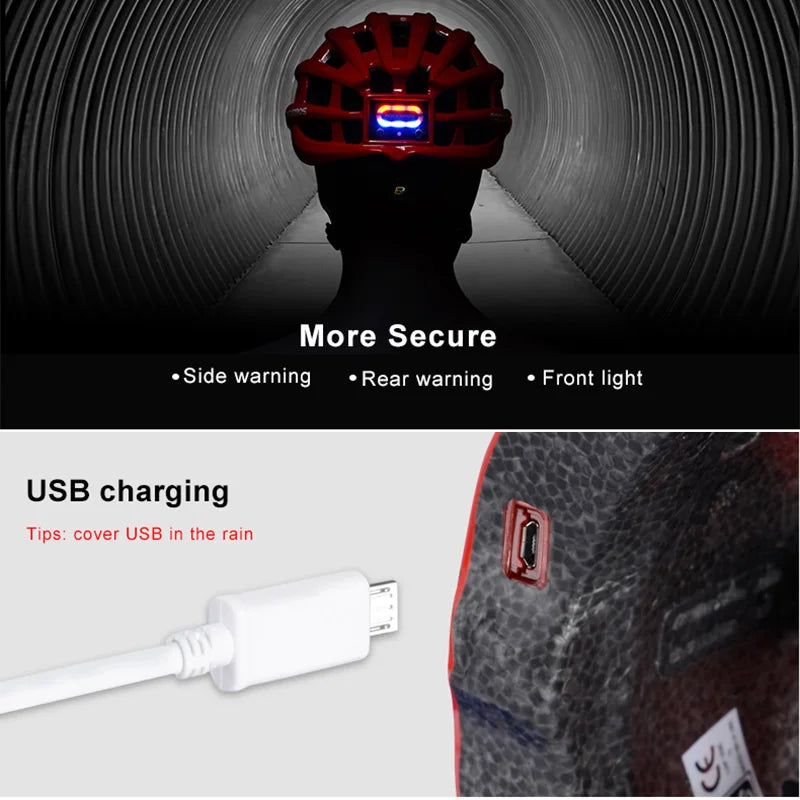 Waterproof Bike Helmet USB Charge Light