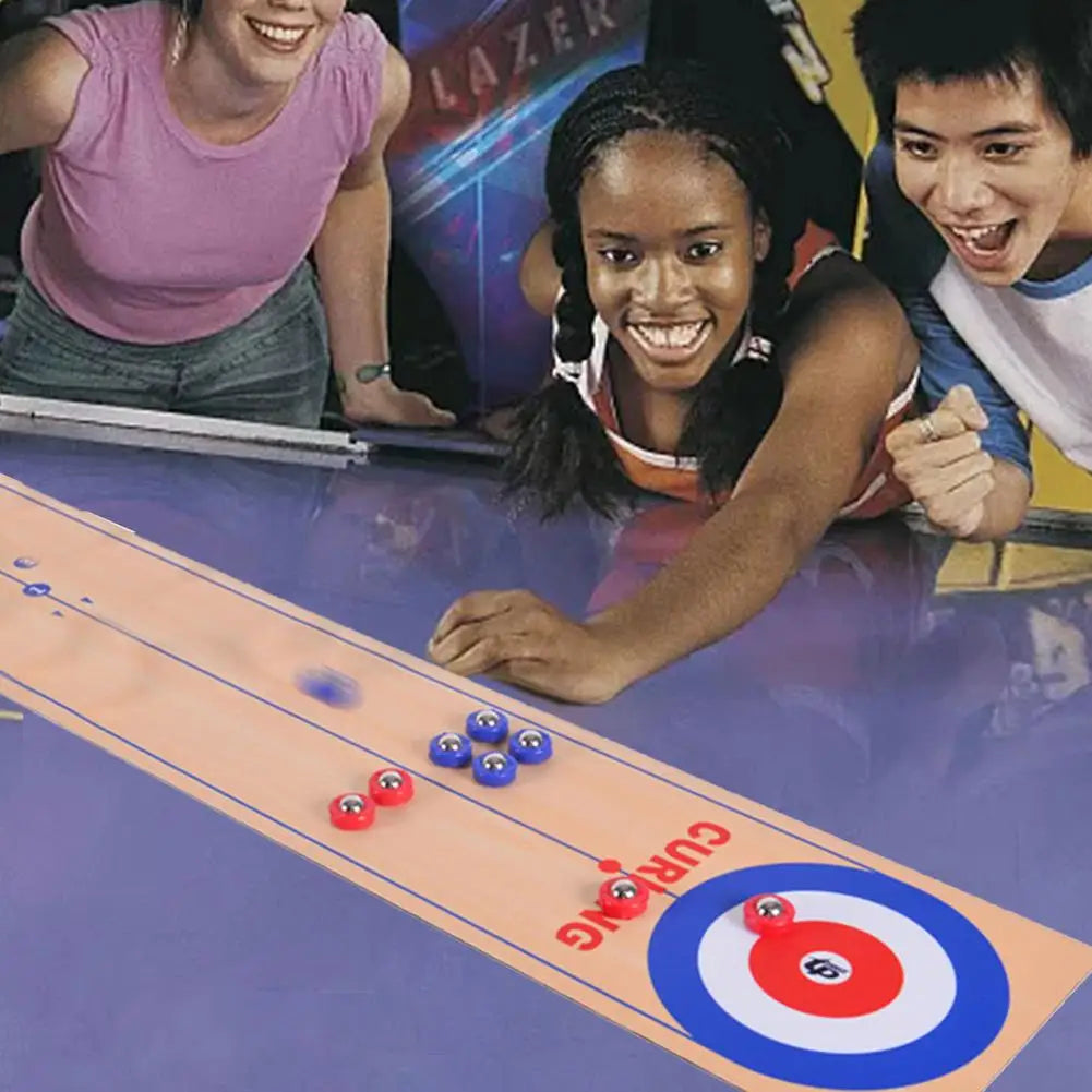 Portable 3 In 1 Table Top Shuffleboard, Bowling, And Curling