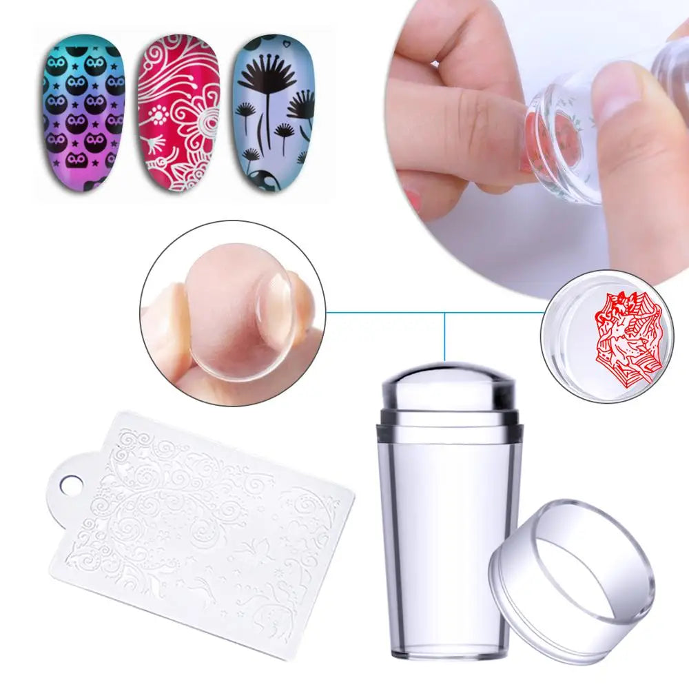 10Pcs Nail Stamping Plates Polish Stencils Template Case Clear Scraper