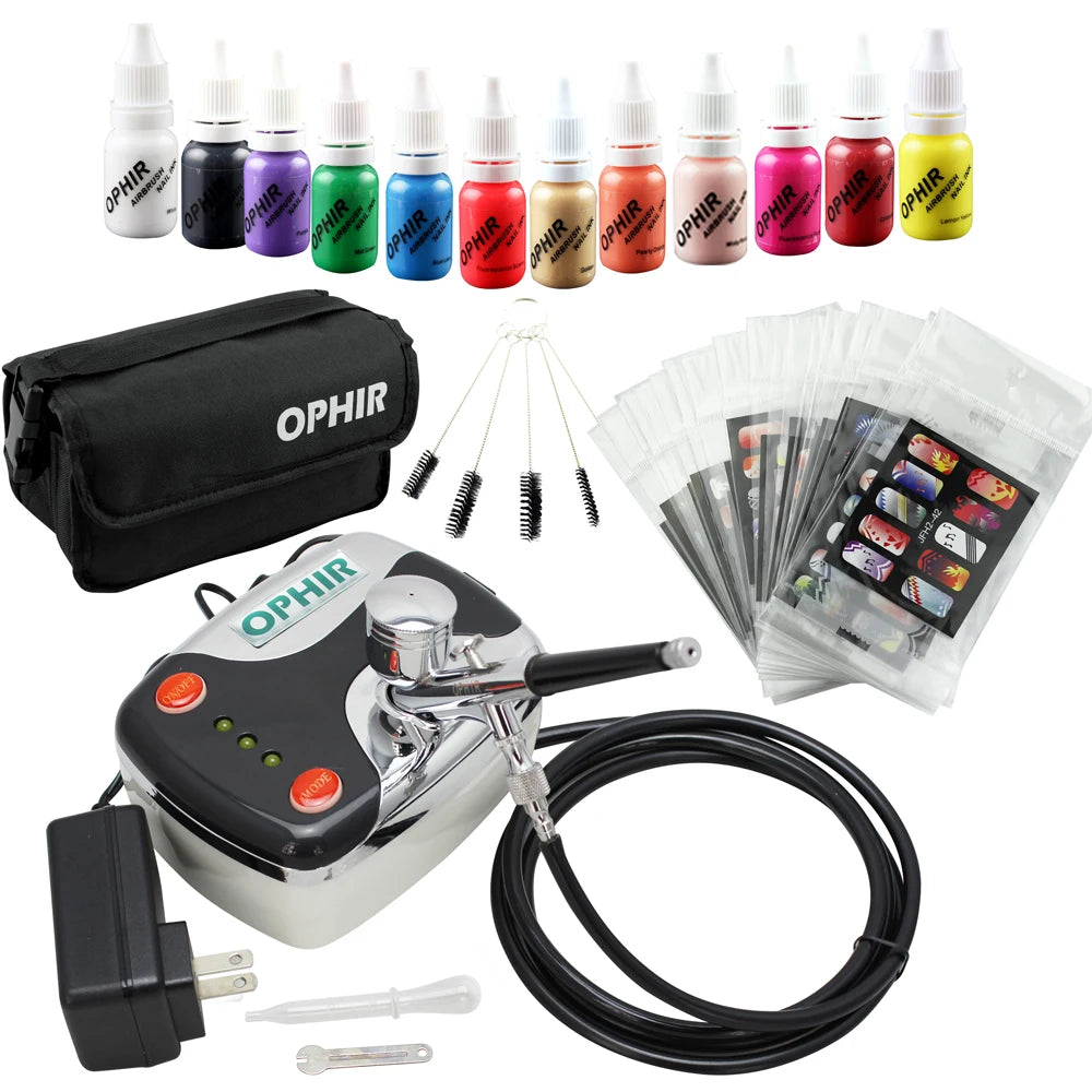 .3mm Airbrush Kit with Air Compressor for Nail Art Airbrushing Stencil & Bag & Cleaning Brush Set