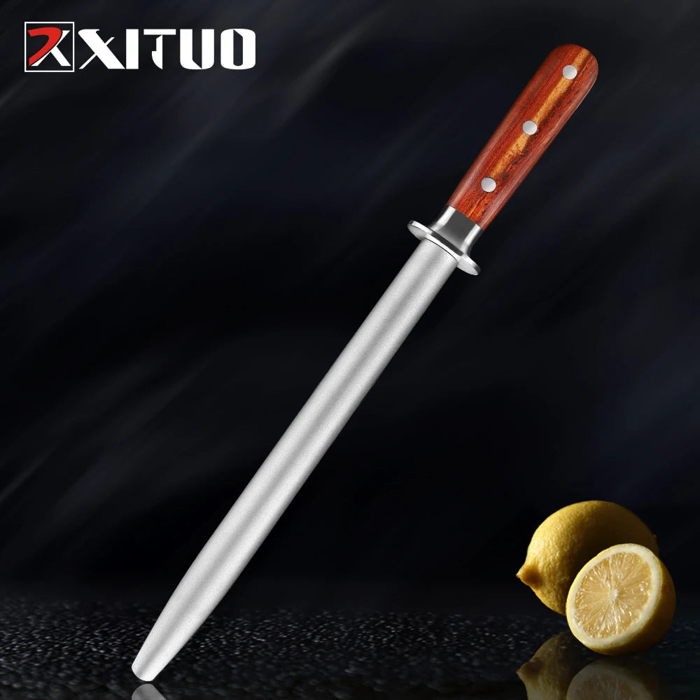 Professional Chef Rosewood Handle High Carbon Steel Diamond Sharpening Stick