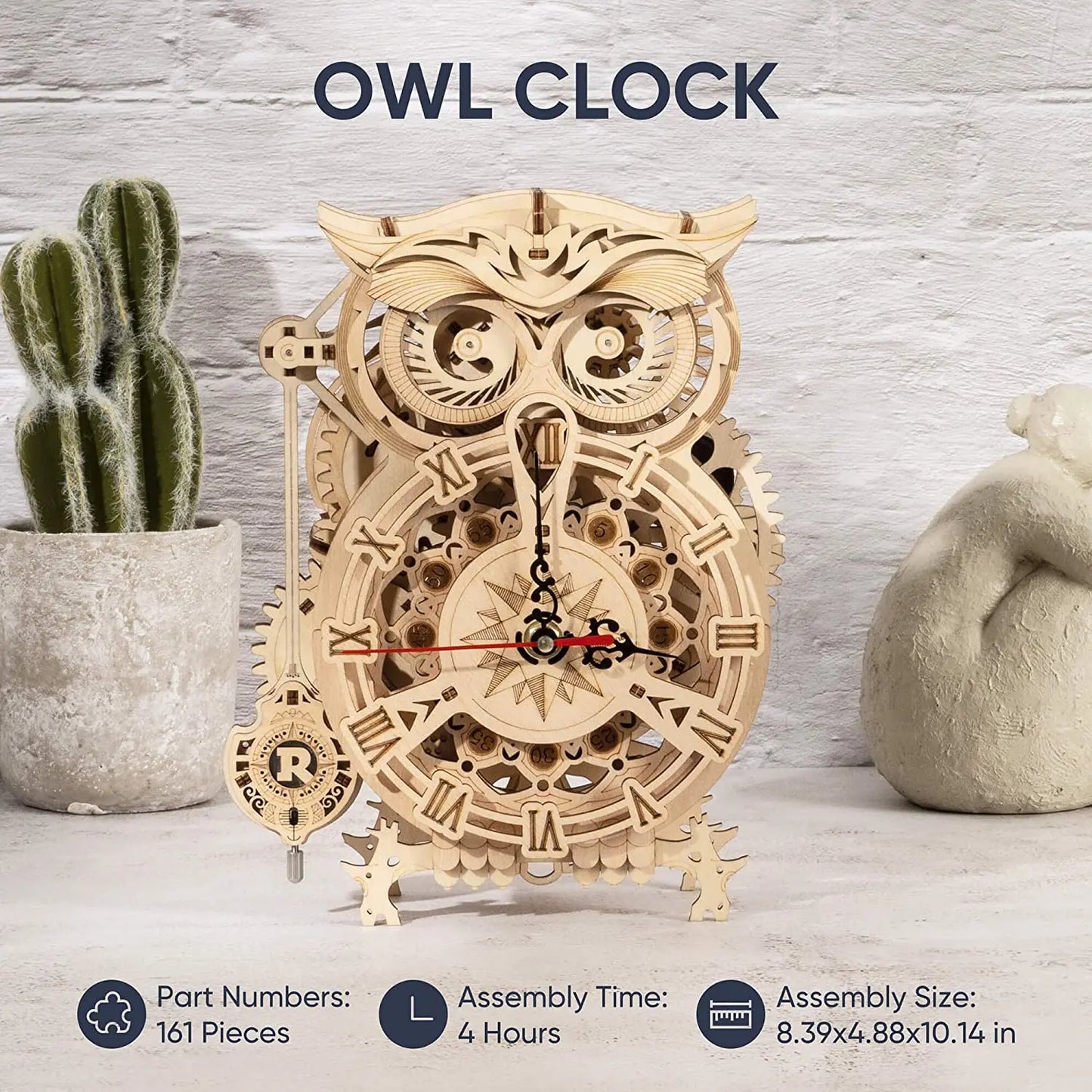 161pcs Creative DIY 3D Wooden Owl Clock Kit