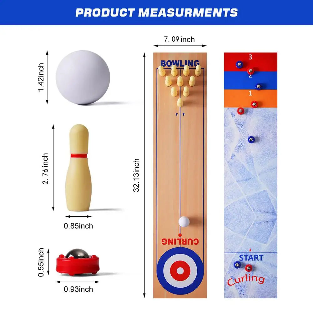 Portable 3 In 1 Table Top Shuffleboard, Bowling, And Curling