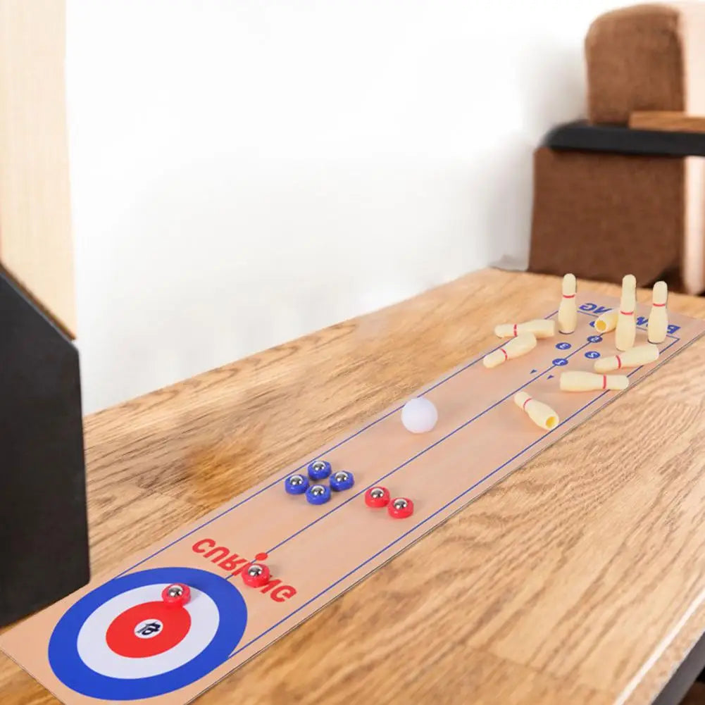 Portable 3 In 1 Table Top Shuffleboard, Bowling, And Curling