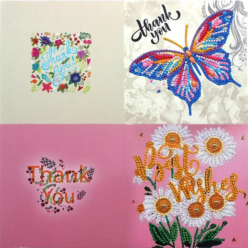 12pcs Diamond Painting Butterfly Flower Birthday Cake Thanksgiving Cards