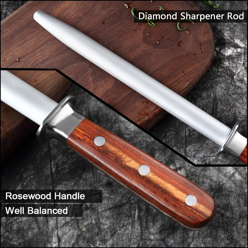 Professional Chef Rosewood Handle High Carbon Steel Diamond Sharpening Stick