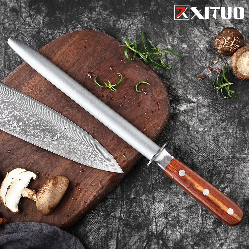 Professional Chef Rosewood Handle High Carbon Steel Diamond Sharpening Stick