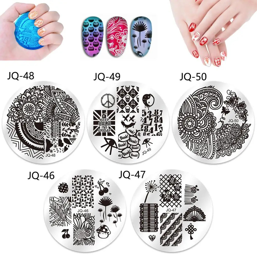 10Pcs Nail Stamping Plates Polish Stencils Template Case Clear Scraper