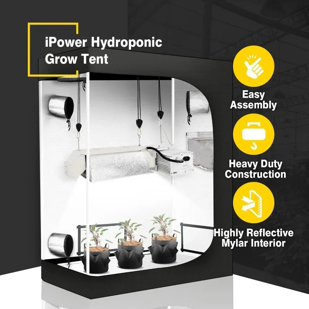 48"x24"x60" Hydroponic Grow Tent with Observation Window and Removable Floor Tray, 2 X 4 Ft