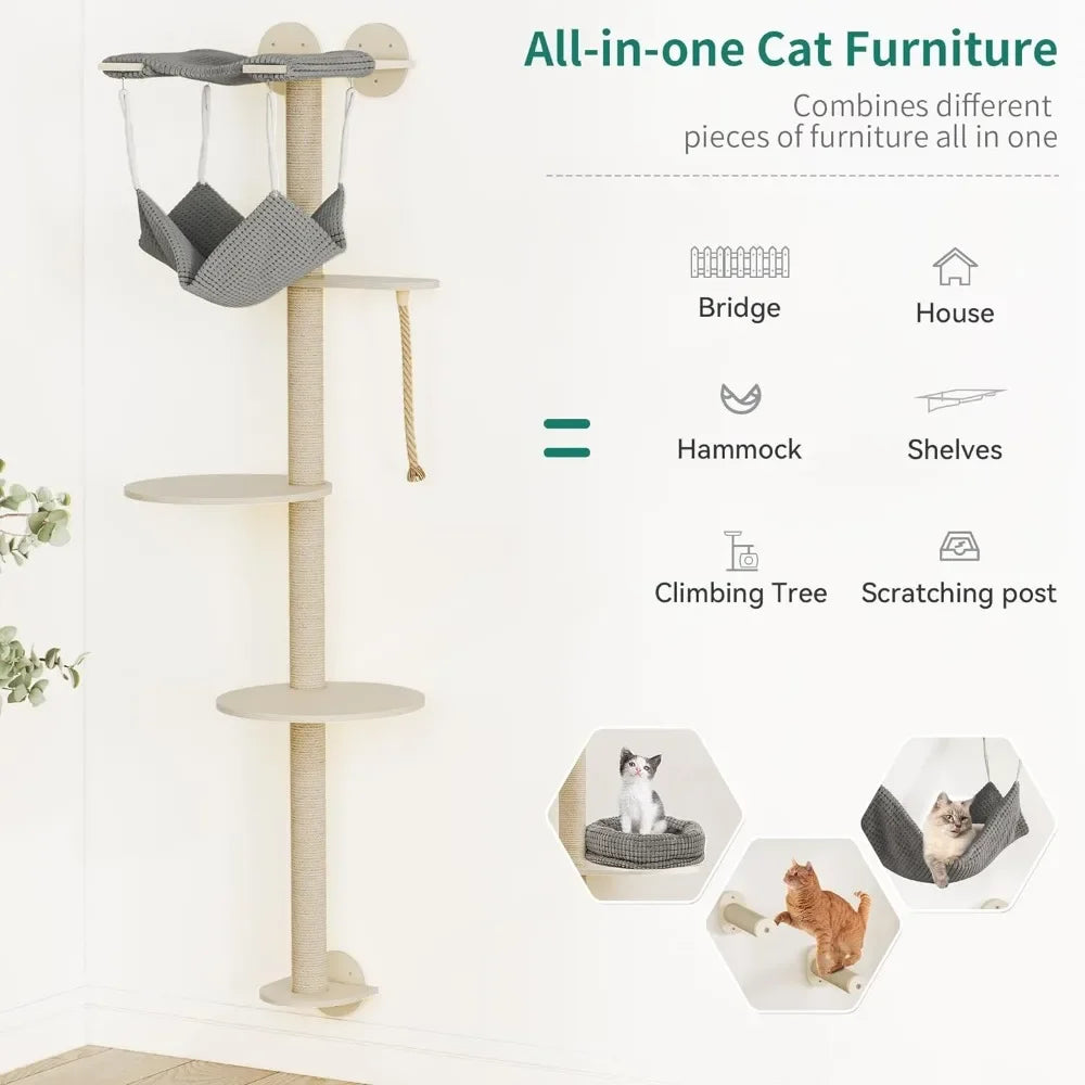 Tall Wall Mounted Cat Tree With Hammock