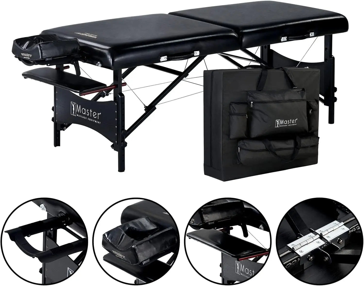 Professional Portable Massage Tattoo Table with Accessories in Black - Memory Foam Cushioning