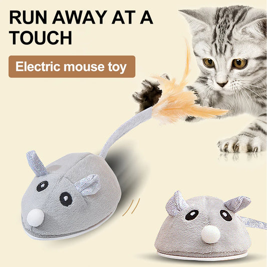 Automatic Interactive Plush Mouse Cat Teaser Feather Toy USB Rechargeable