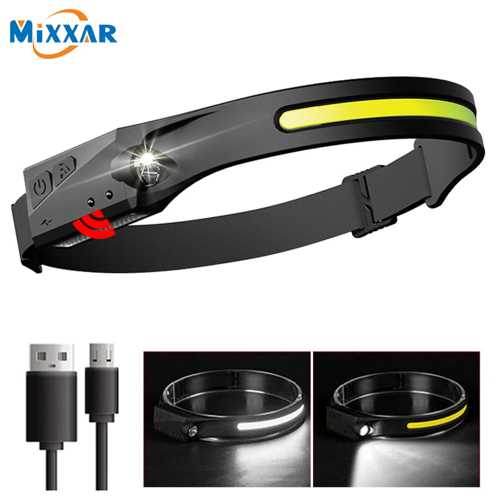 550LM COB LED Induction Headlamp 1200mAh USB Rechargeable Hunting  3 Modes