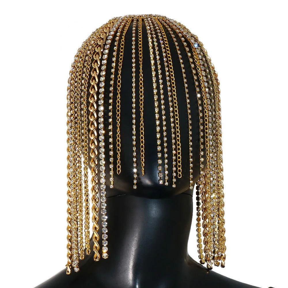 Hip Hop Rhinestone Wig Head Chain for Women