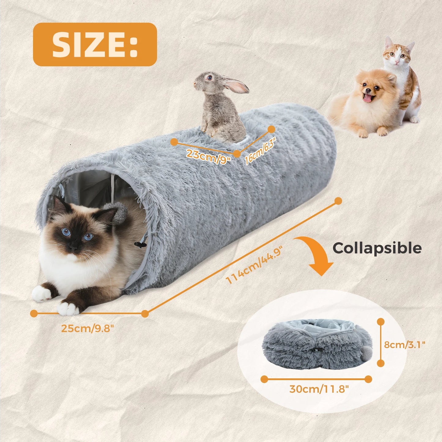 Large Collapsible Cat Tunnel, 44.9 Inch Long, 9.8 Inch Diameter