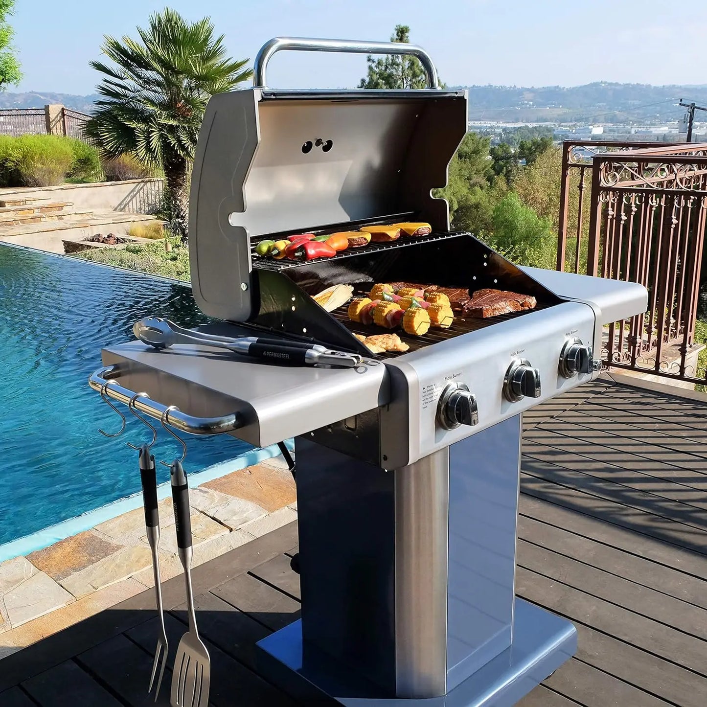 3-Burner Outdoor BBQ Grill | Propane with Folding Sides