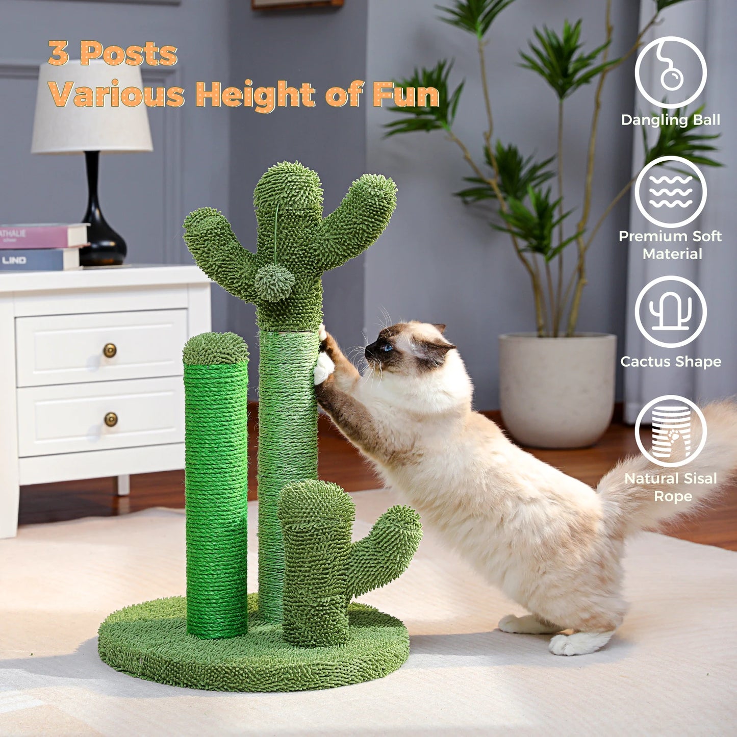 Cute Cactus Cat Tree Toy with Ball