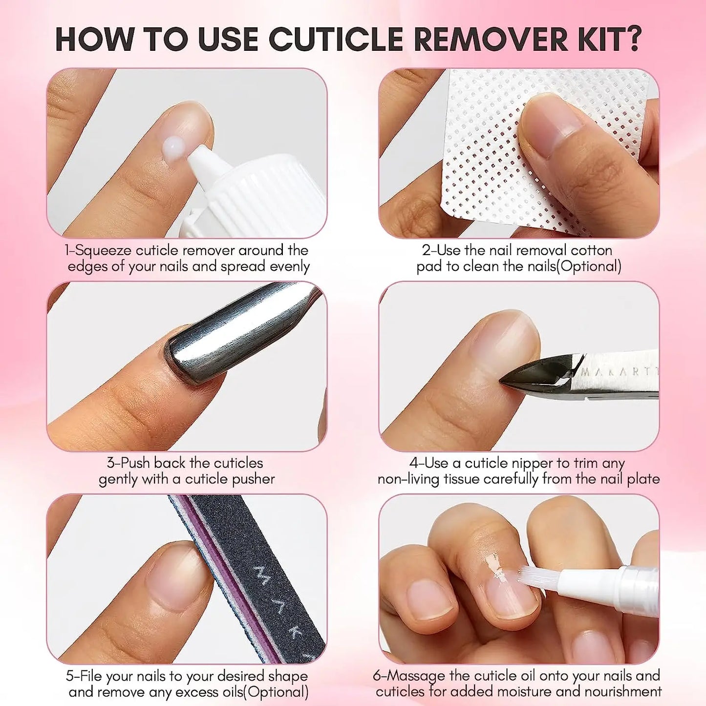 Nail Care Kit with Cuticle Oil Pen, Trimmer, Nail File & 120ml Cuticle Remover