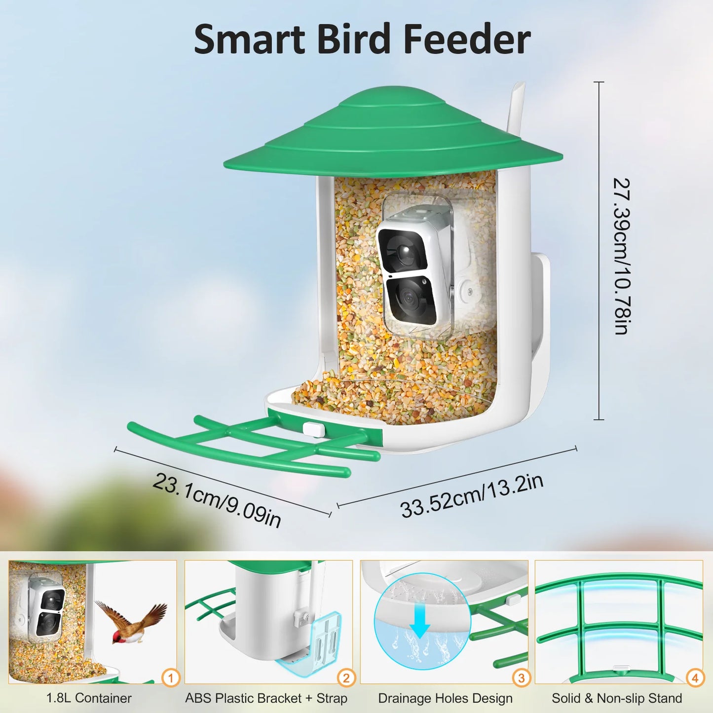 Smart Bird Feeder,1080P HD Camera & Solar Panel