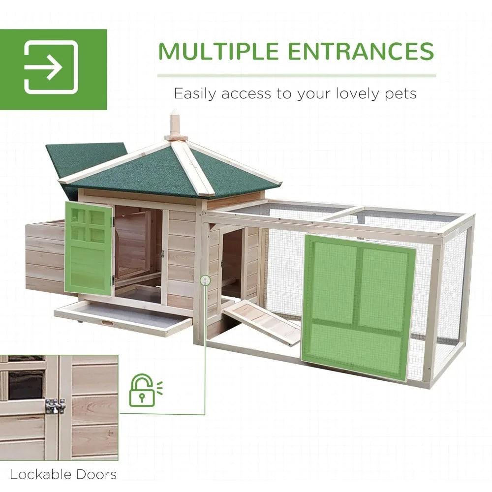 77" Wooden Chicken Coop with Nesting Box, Removable Tray, Ramp Run