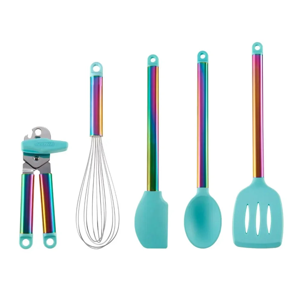 5-piece Iridescent and Aqua Kitchen Tool and Gadget Set