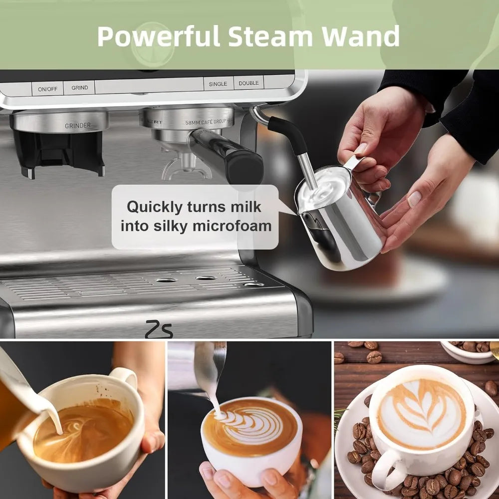 Professional Espresso Maker for Home With Grinder and Milk Frother