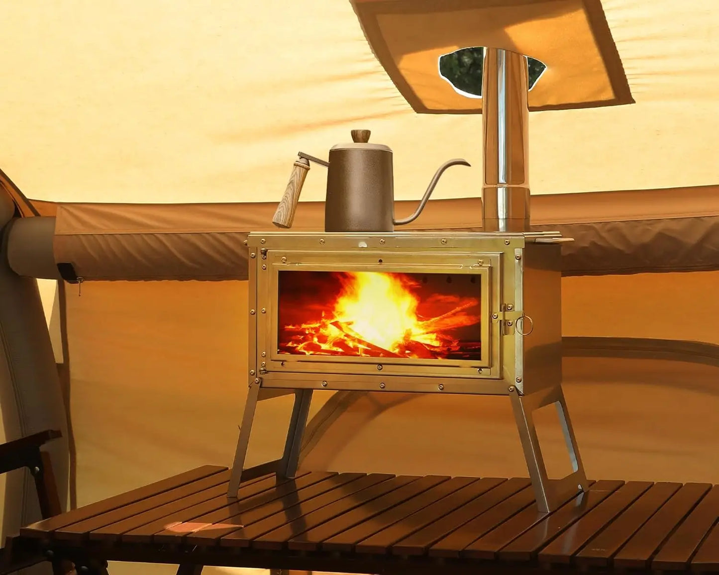 Portable Outdoor Wood Burning Tent Stove with Chimney Pipe for Winter Camping, Hunting, Hiking, Fishing