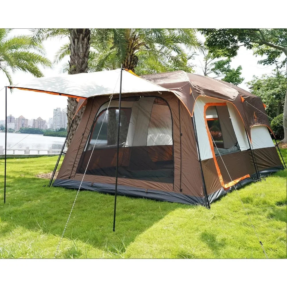 12 Person Camping Tent, 2 Rooms, 3 Doors and 3 Windows with Mesh, Waterproof Double Layer