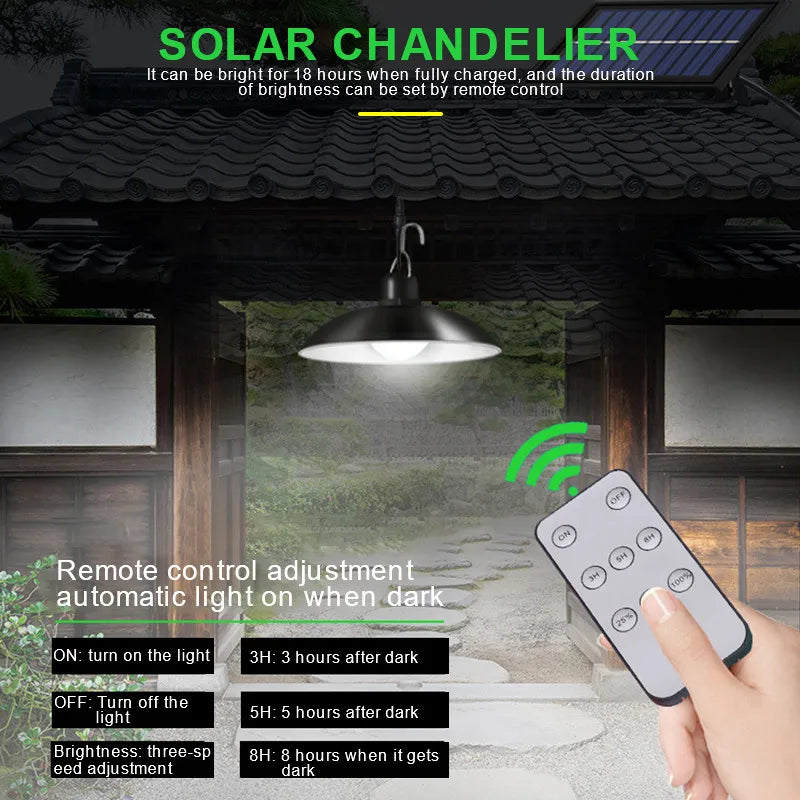 Waterproof Double Head Outdoor Indoor Solar Pendant Light with Remote Control