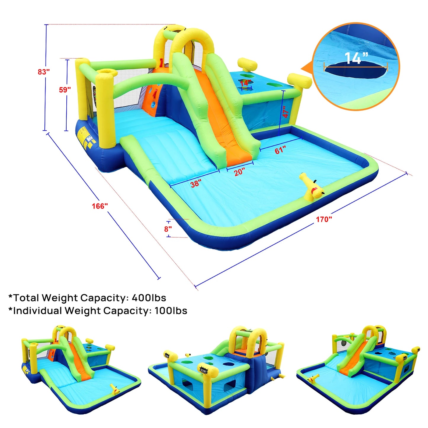 7 in1 Inflatable bouncing house with Whack a mole games & Splash pool & Target games