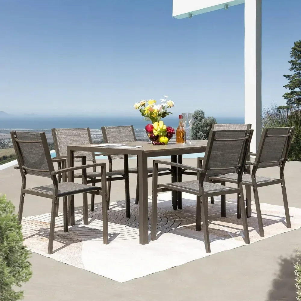 7 Piece Terrace Dining Outdoor Furniture Set Weatherproof Stackable