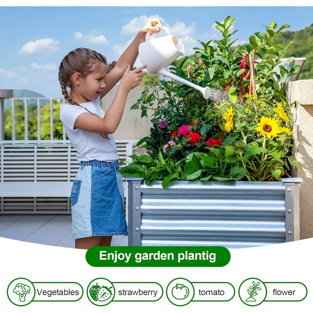 Galvanized Raised Garden Bed with Legs, 48×24×32in with Drainage Holes