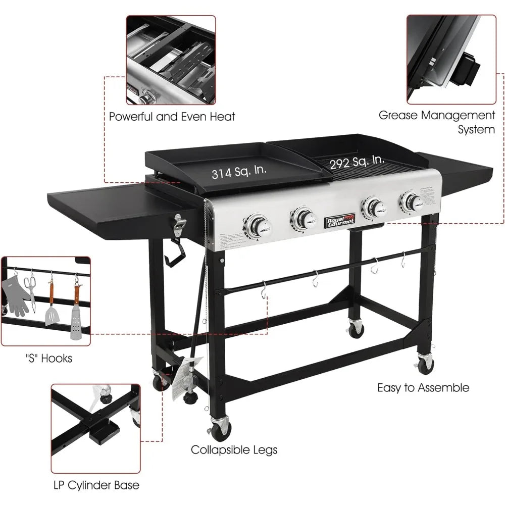 Portable Propane Gas Grill and Griddle Combo With Side Table