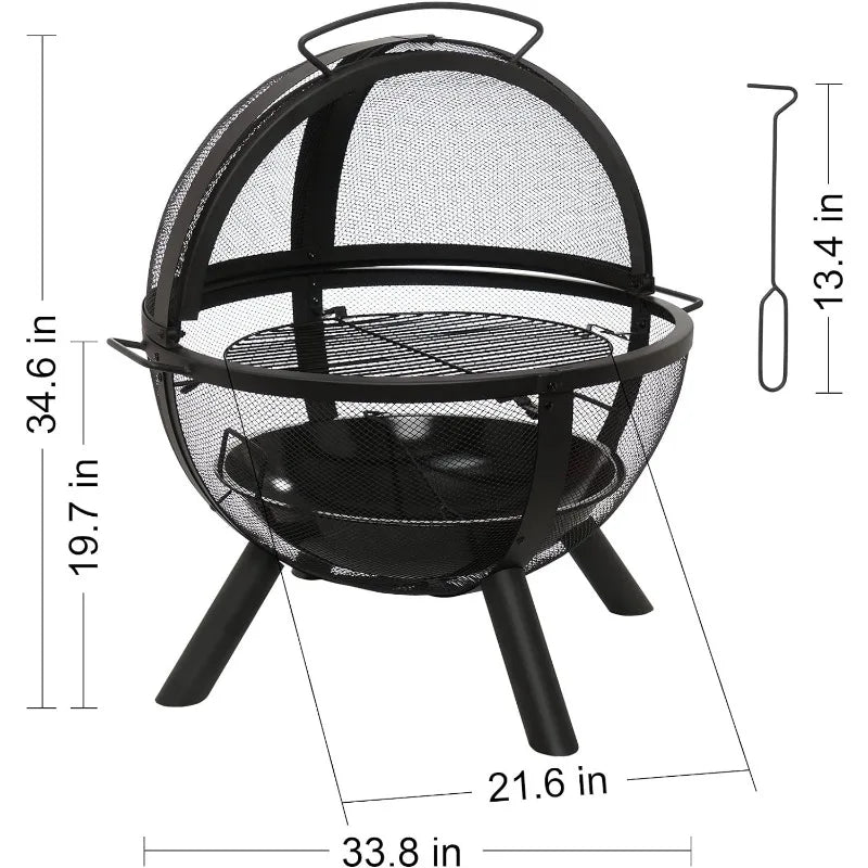 35" Outdoor fire with BBQ Grill Globe for Camping, Heating, Bonfire and Picnic