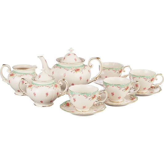 11-piece Porcelain Hibiscus Porcelain Tea Set