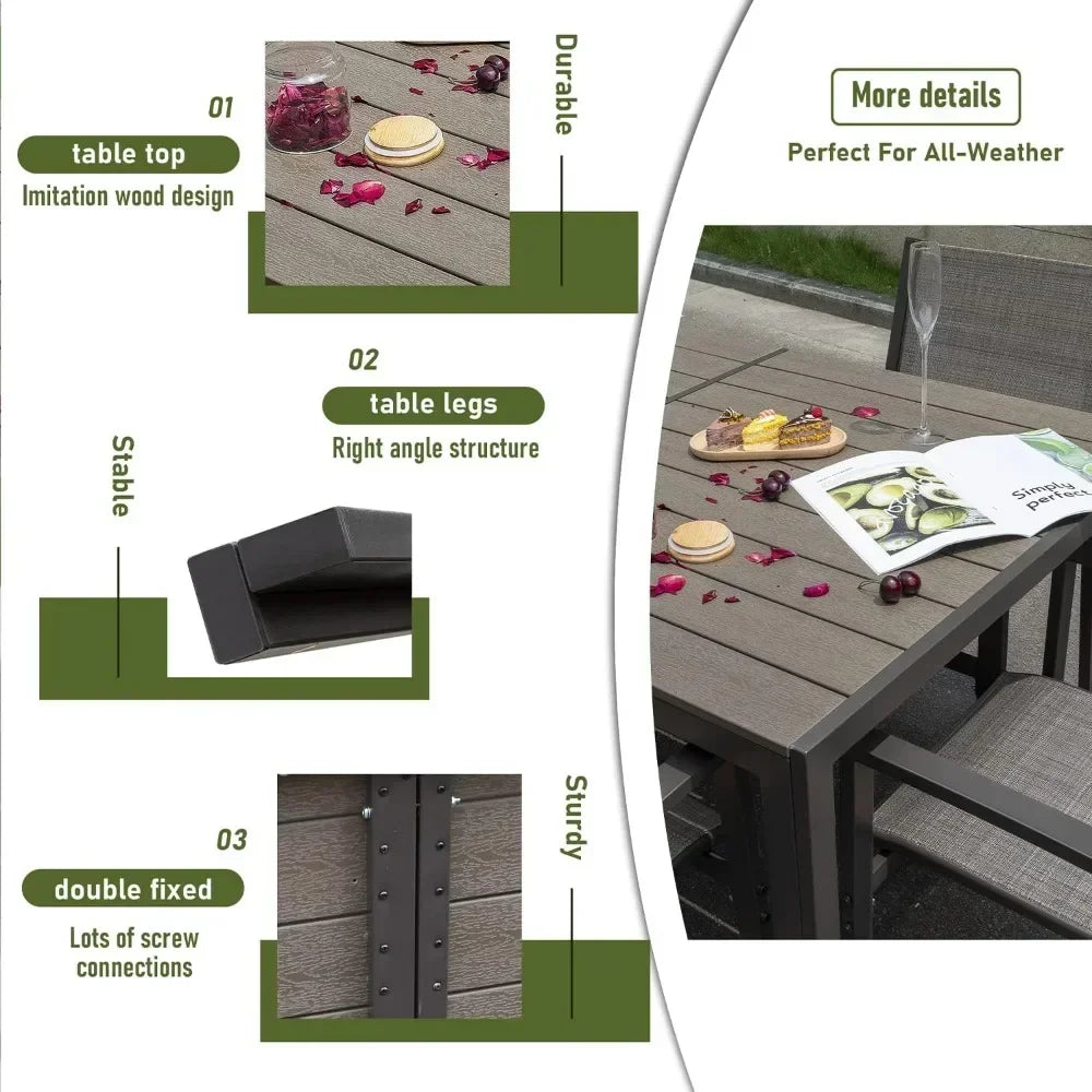 7 Piece Terrace Dining Outdoor Furniture Set Weatherproof Stackable