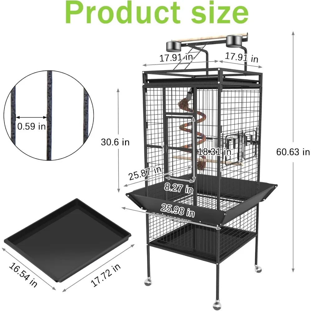 61'' Bird Cage Cage With Rolling Stand & Bottom Tray