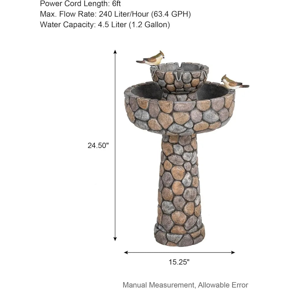 2-Tier Stone Like Outdoor Water Fountain, Bird Bath