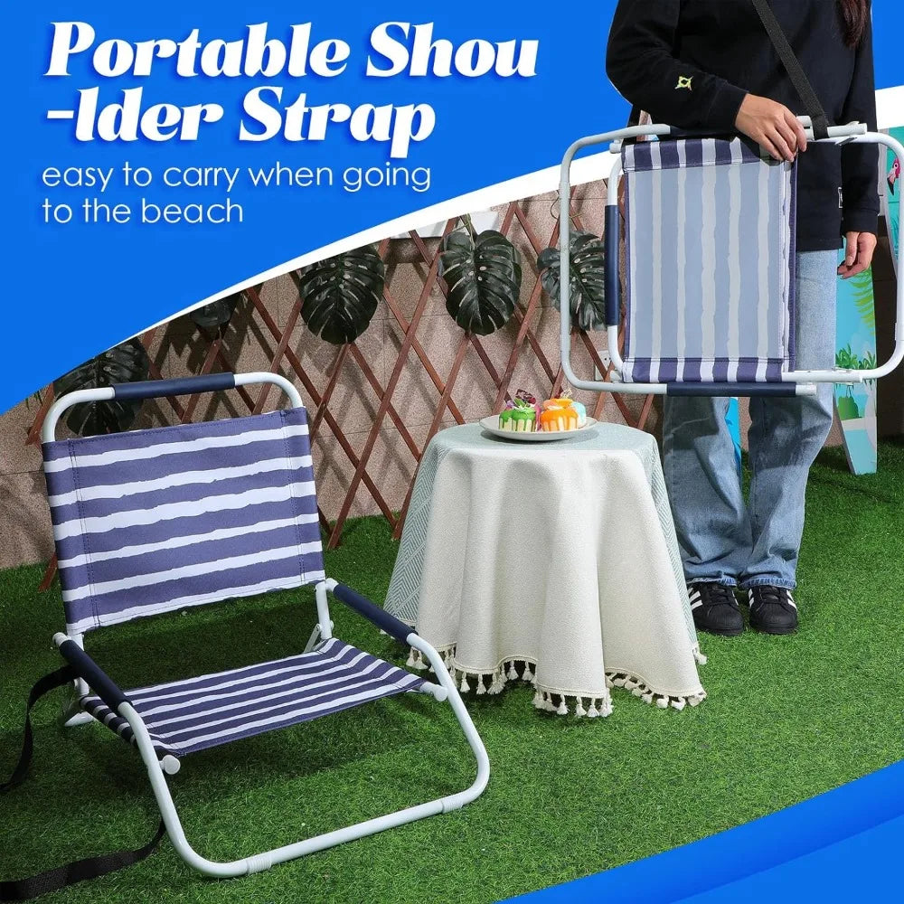 4-piece foldable beach chair with shoulder straps