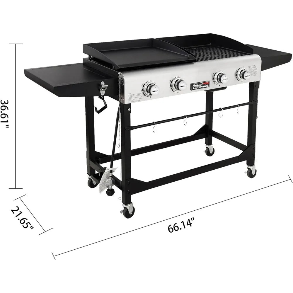 Portable Propane Gas Grill and Griddle Combo With Side Table