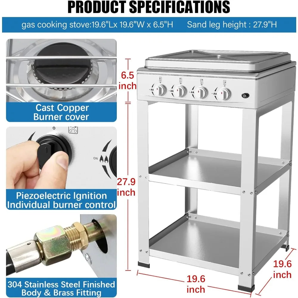 Extra Large Charcoal BBQ Grill, Support Leg Stand and Wind Blocking Cover